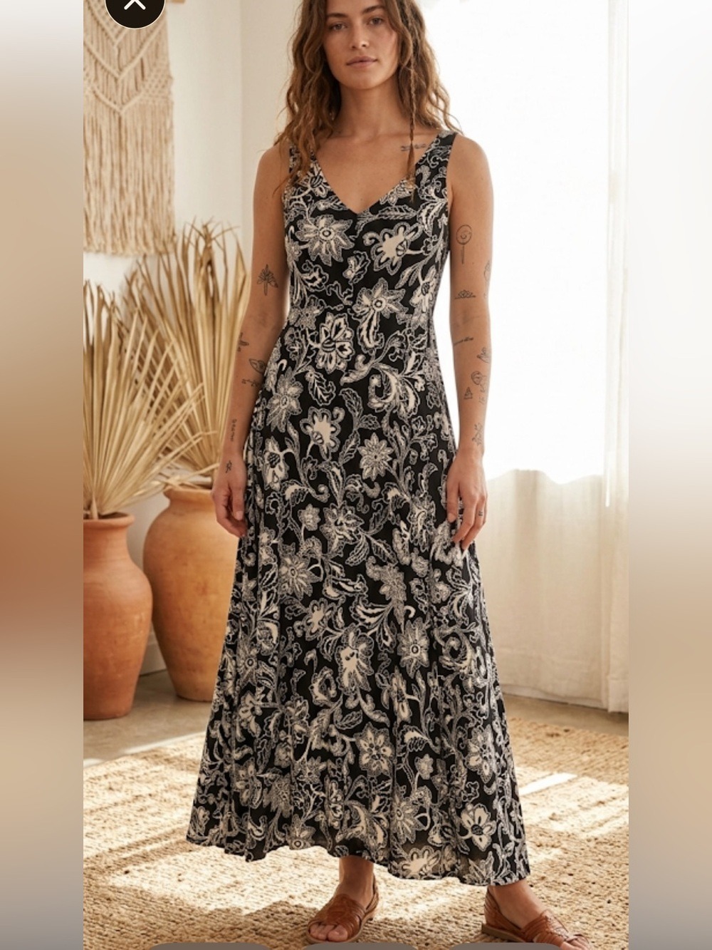 American Living Floral Black and White Maxi Dress XS